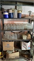 Shelf and Contents, Jars Mostly Quarts, Water