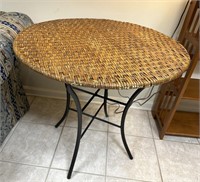 Round Wicker Style Top Table with Metal Legs