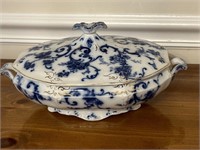 Antique Flow Blue Covered Dish