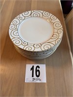 14 Pier One Gold Swirl Dinner Plates (DR)