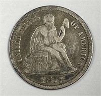 1877-CC Seated Liberty Silver Dime Very Good VG
