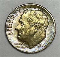 1964-D Roosevelt Silver Dime Pastel Color Toned BU