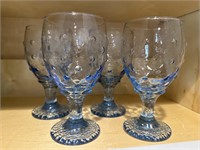 Lot of 4 Light Blue Hobnail Glass Goblets
