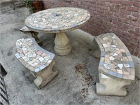 Concrete Patio Table and Three Benches