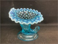 Blue Hobnail Cornucopia Vase