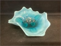 Vintage Blue Opalescent 3 Footed Bowl
