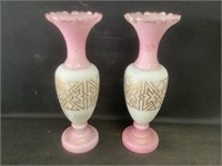2 Satin Glass Style 12" Matching Vases