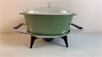 Green Corning Ware casserole warming server