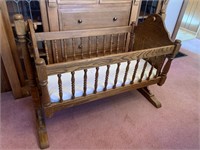 Handmade oak rocking baby cradle