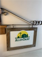 Allen Dairy metal sign on bracket