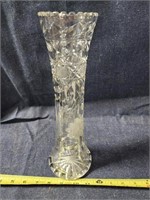 Vintage Etched Cut Crystal Vase Sawtooth