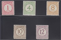 Malaya Stamps #J1-J5 Mint Hinged, CV $227.50