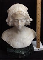 SIGNED VTG. MARBLE ALABASTER BUST OF A YOUNG GIRL