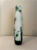 Vintage Milk Glass White/Green Bamboo Vase