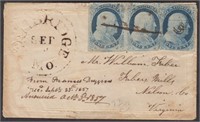 US Stamps #9 pair & #7 tied on 1850s Cover with Ca