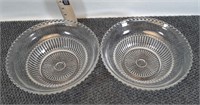 2 clear glass 8" serving bowls with beaded rim