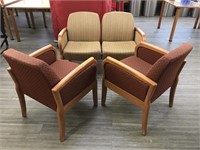 Set of two single wooden upholstered chairs and a