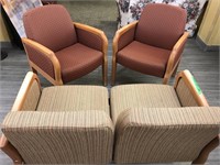 Set of two single wooden upholstered chairs and a