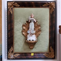 Ornate Porcelain Girl w/ Dove in Antique Frame