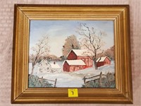 Farm Winter Scene Oil on Canvas Painting