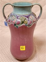Majolica Purple & Turquoise 2 Handled Vase