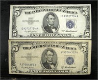 1953 A $5 Silver Certificates lot of (2)