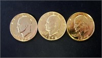 Lot of Three Gold Plated Eisenhower Dollars
