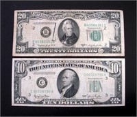 1950's Federal Reserve Notes $20 1950c, $10 1950