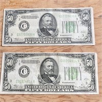 1934 $50 Federal RESERVE NOTES LOT OF 2