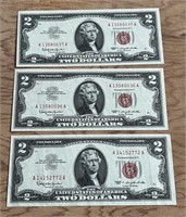1963 RED SEAL U.S. Notes Lot of 3