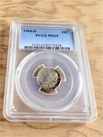 1964 Roosevelt Silver Dime PCGS Graded MS64