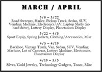 SCHEDULE -- March/April
