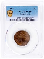 Coin 1864 Large Motto Two Cent PCGS AU58