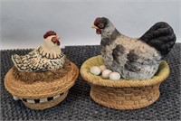 2 Chicken on basket figurines. See description
