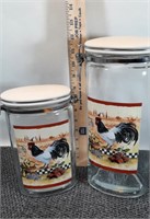 2 glass Rooster theme containers