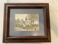Drawing of country church framed