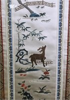 Chinese Silk Embroidered Panel, Deer in Nature