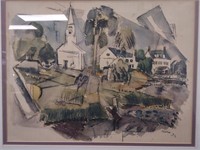1930s Quebec Village Watercolor Framed, Signed