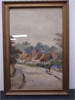 Antique Village Scene Watercolor