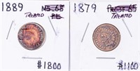 Coin 2 Indian Cents 1889 & 1879 XF