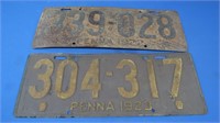 2 Antique Metal License Plates-1922 & 23