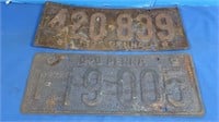 2 Antique Metal License Plates 1925 & 1929