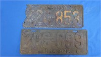 2 Antique Metal License Plates 1921 & 29