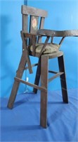 Antique Child's Doll High Chair-All Wood w/Pillow