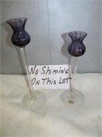 Houmantorp Sweden Art Crystal Candle Stick Pair