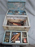 Vintage Metal Toolbox w/ Various Hardware