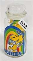 1965 SNOOPY GOODIES RAINBOW GLASS CANISTER JAR
