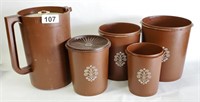 1970s BROWN TUPPERWARE PITCHER - CANISTER SET