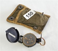 WW 2 W&LE GURLEY LENSATIC MILITARY COMPASS, POUCH