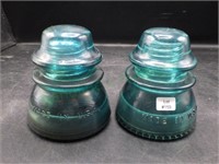 2 Vintage Blue Aqua Hemingray 42 Glass Insulators